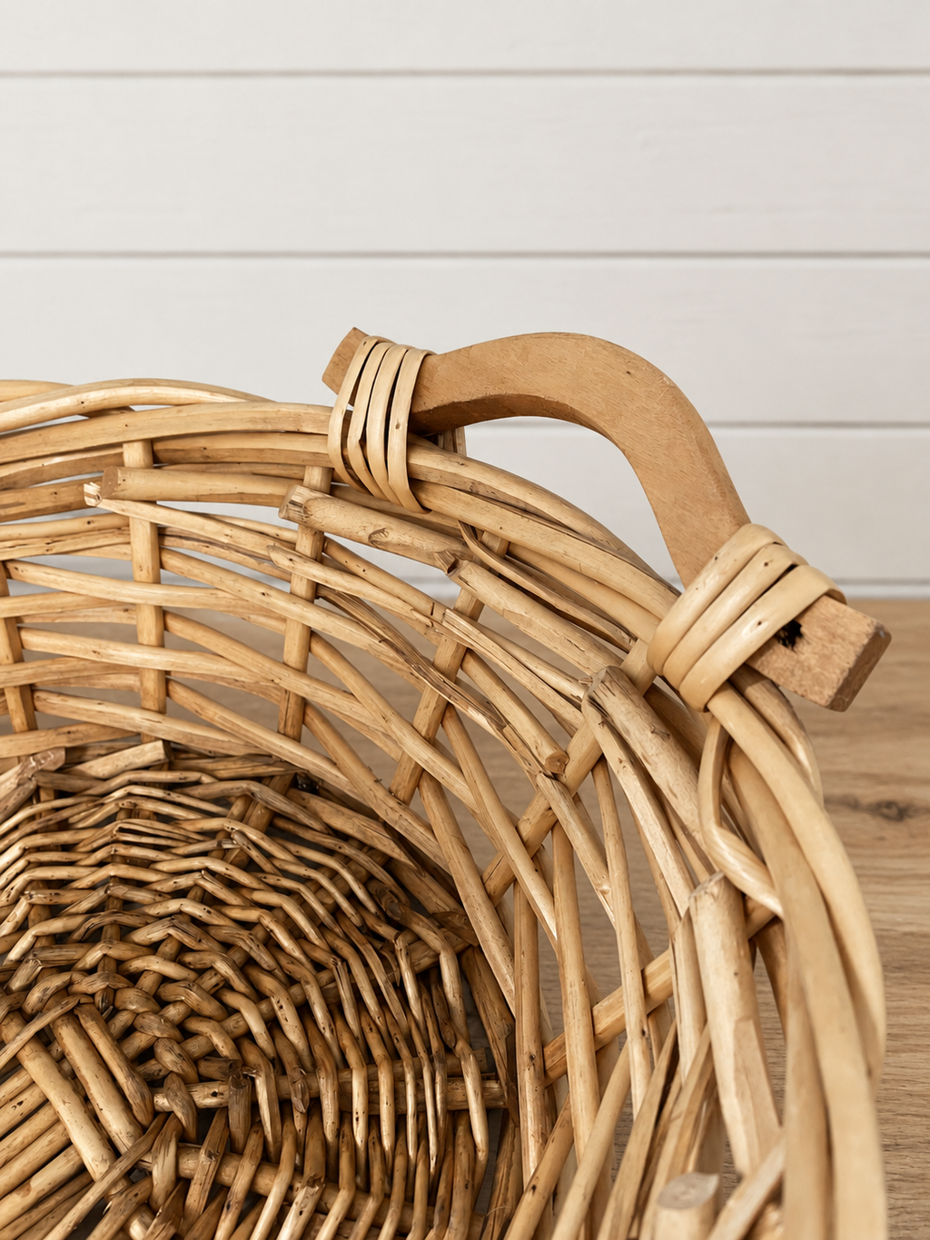 Large Woven Willow Basket with Wood Handles