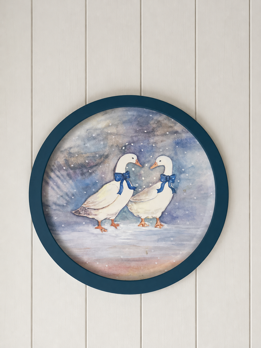 Vintage Pair of Painted Tin Goose Decorative Plates