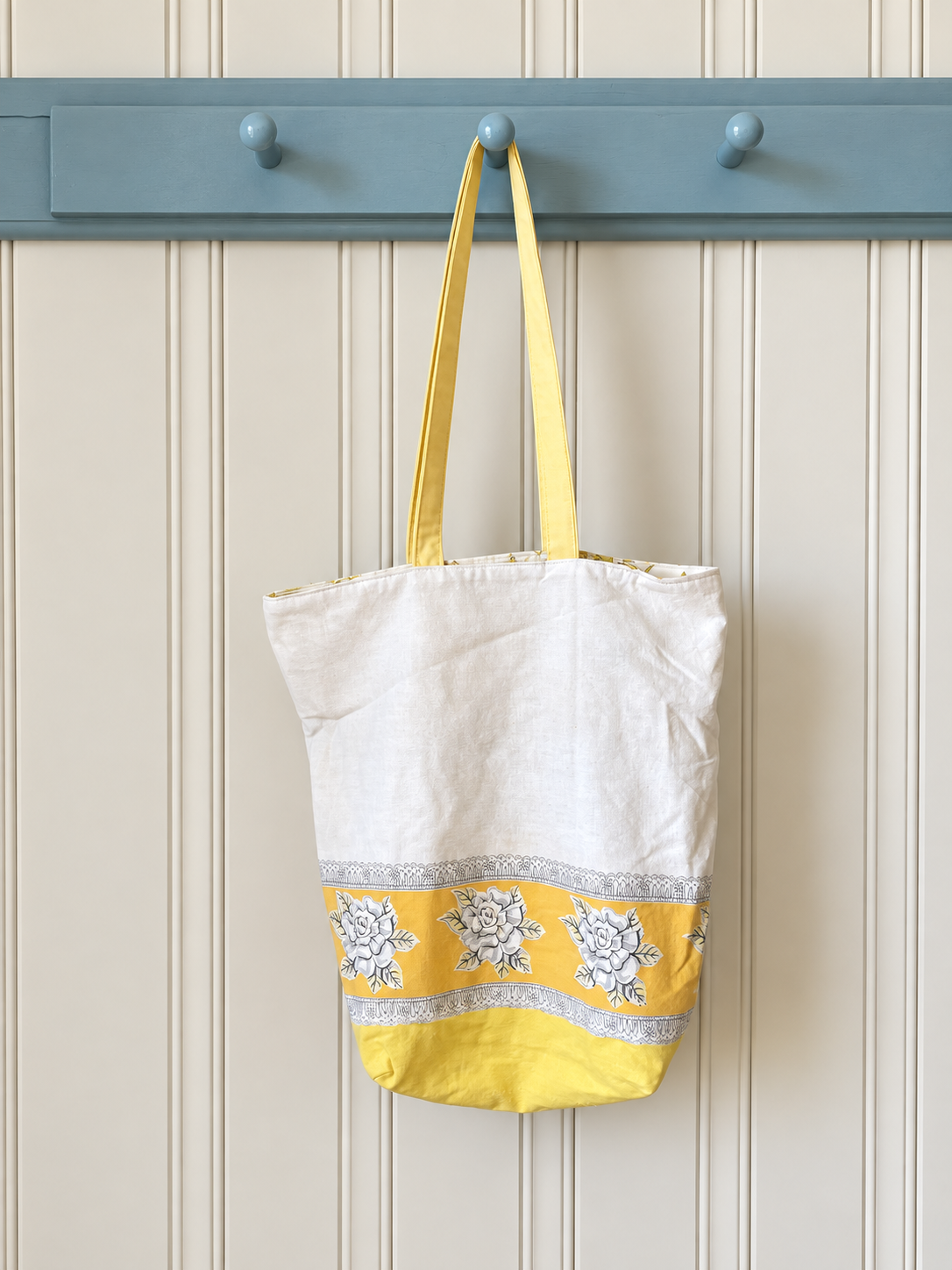 Yellow Rose Floral Feed Sack Tote
