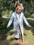 Blue Plaid Quilted Duster Coat