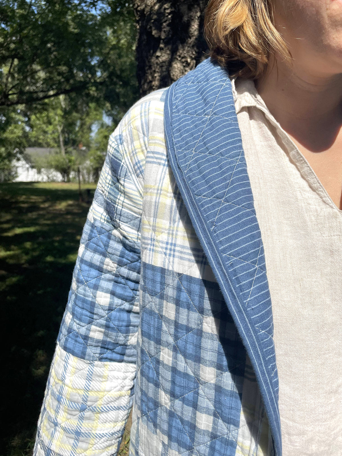 Blue Plaid Quilted Duster Coat
