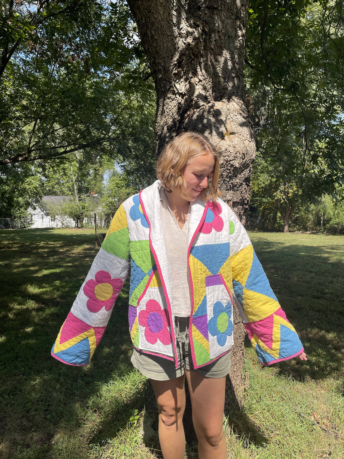 Bright Floral Vintage Quilt Coat