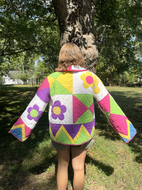 Bright Floral Vintage Quilt Coat