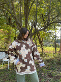 Brown + Cream Vintage Quilt Hoodie Coat