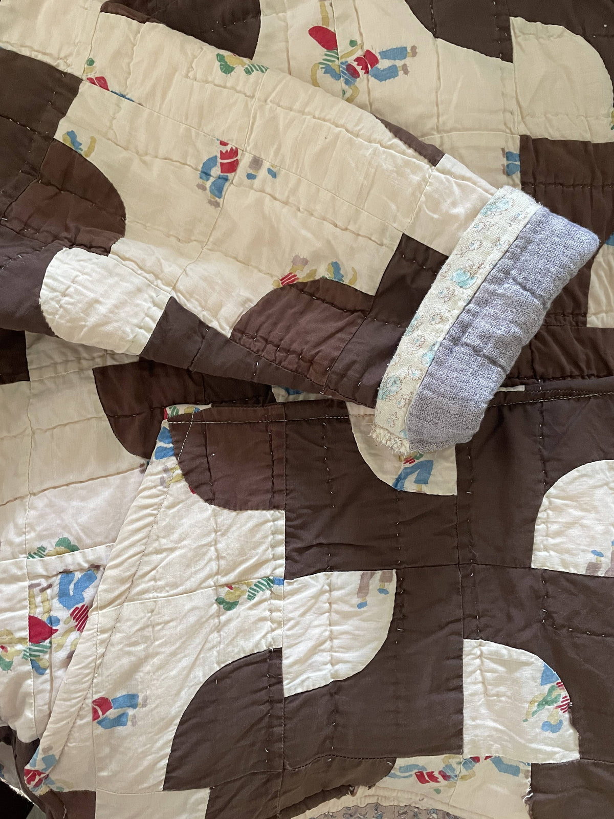 Brown + Cream Vintage Quilt Hoodie Coat